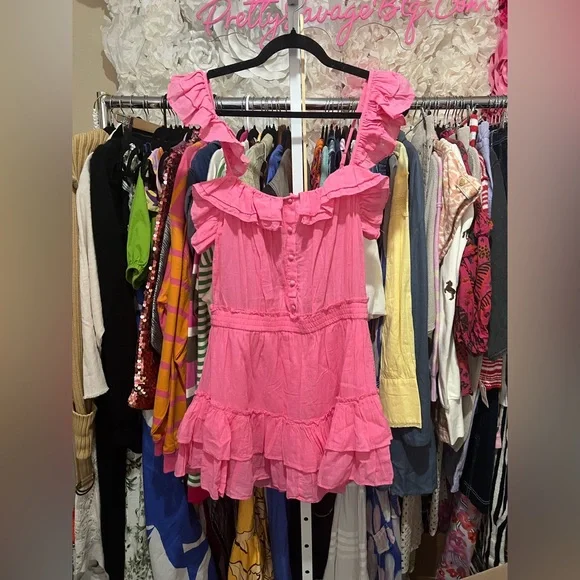 Chelsea & Violet Cassia Guaze Square Neck Ruffle Hem Romper, Pink, MED NWT - Picture 4 of 6